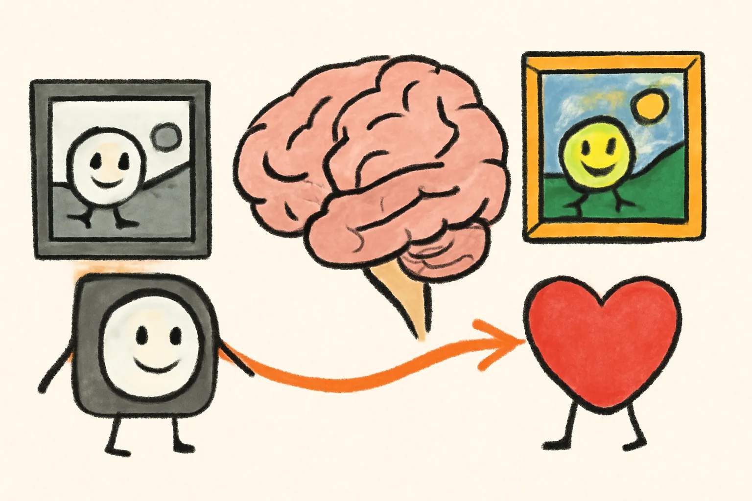 감정 다이어그램 뇌 흑백 컬러 시각정보 처리