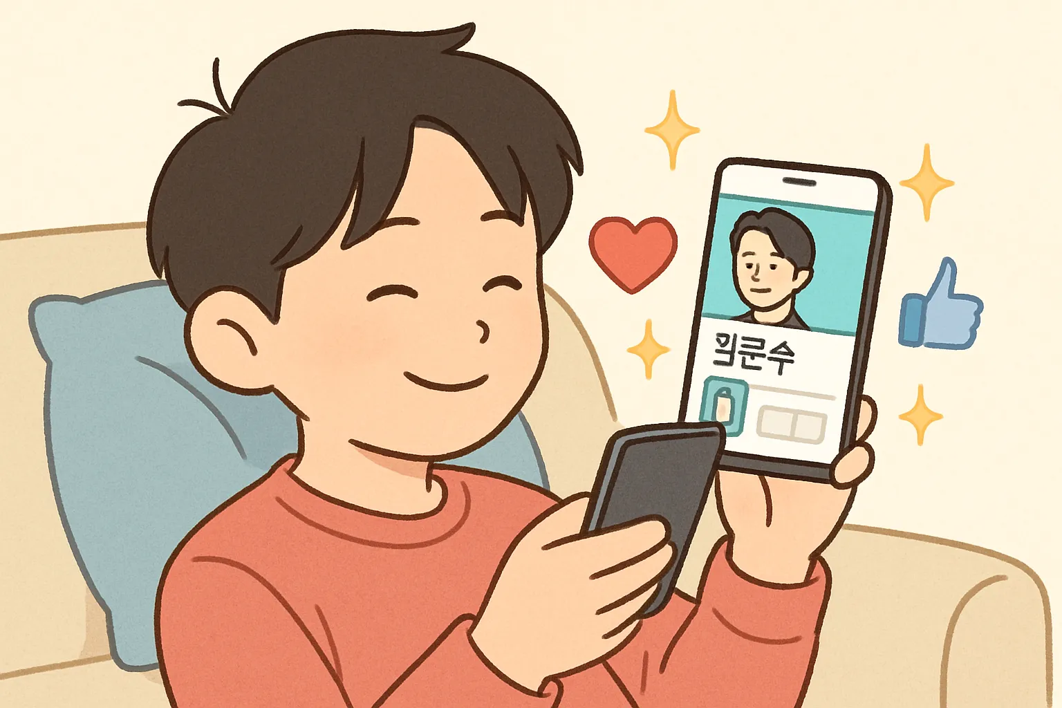 김준수 덕질 스마트폰 하트아이콘 귀여운 2d 일러스트