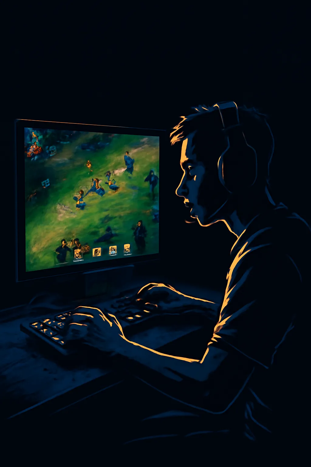 롤 프로게이머 관전 팁 모니터 키보드 실루엣