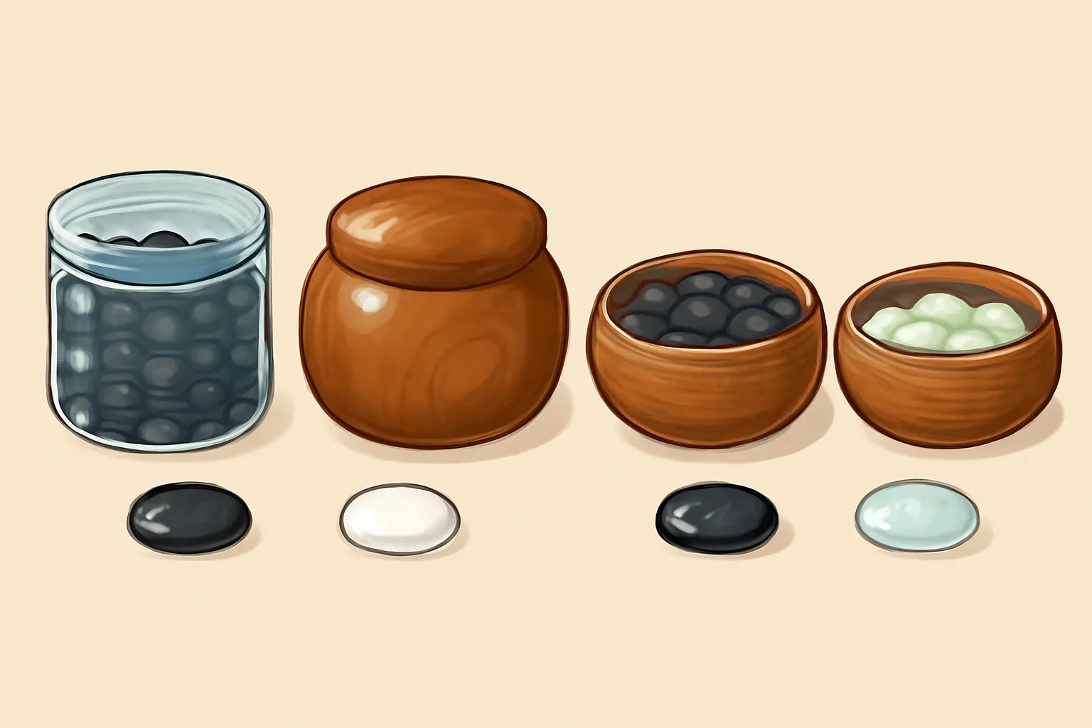 바둑알 플라스틱 정석 고급옥돌 질감 비교 2d 일러스트