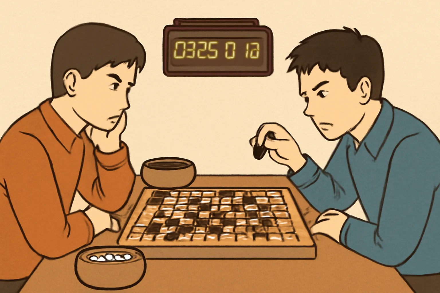 바둑 대국 디지털 바둑시계 초읽기 남은시간 일러스트