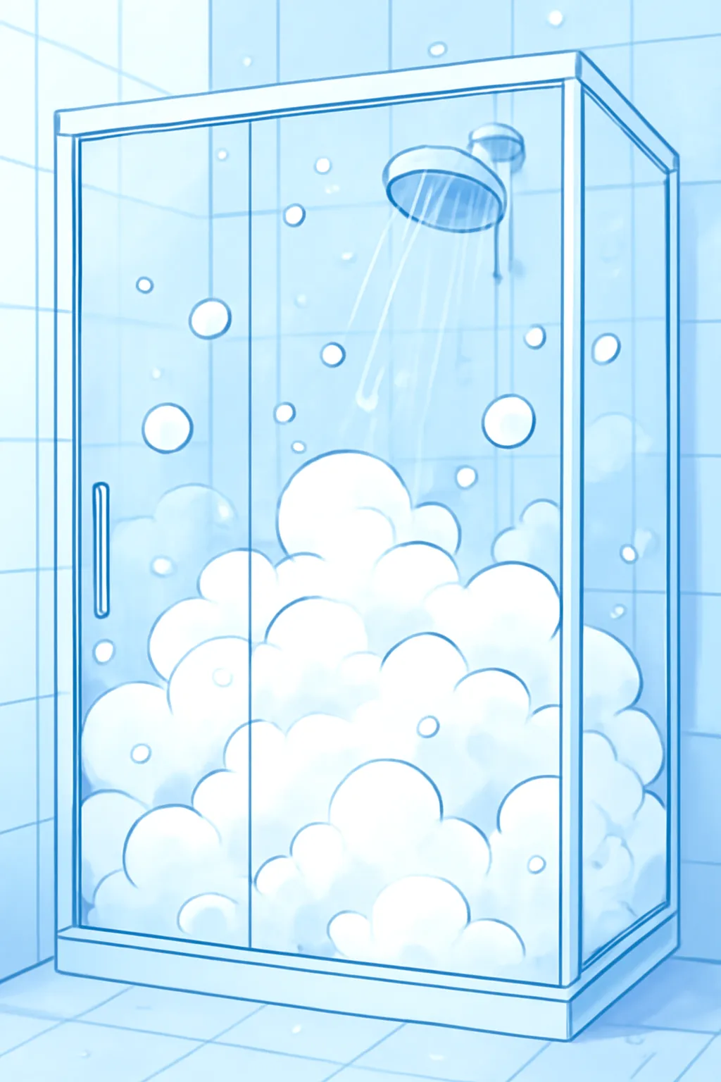 바디워시 거품 샤워부스 물방울 증기 2d일러스트 샤워용품