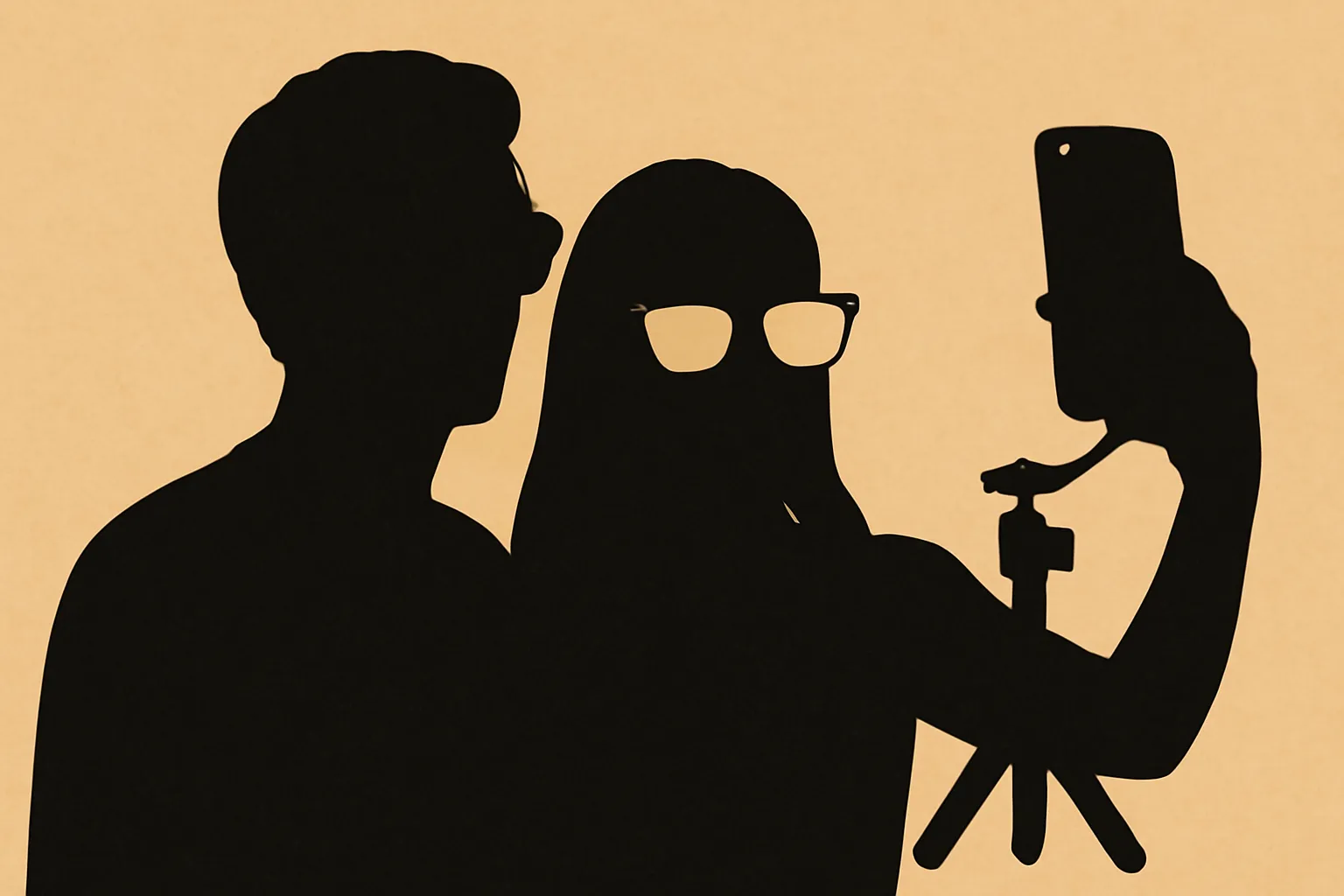 선글라스 셀카 스마트폰 삼각대 실루엣 일러스트