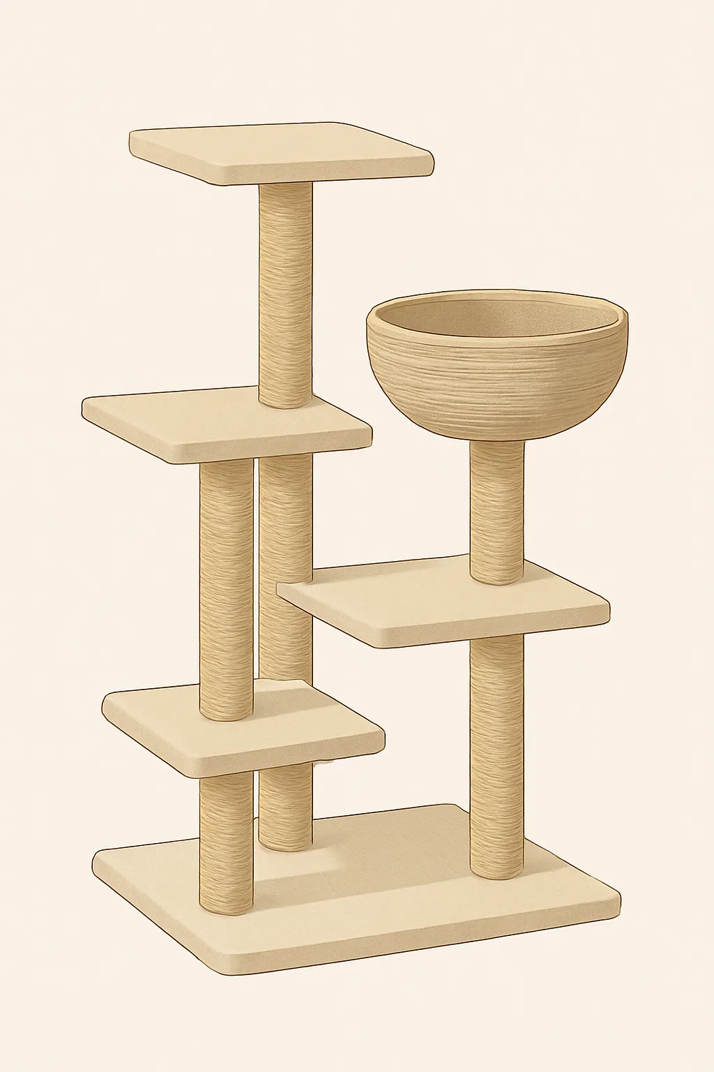 심플모던 베이지캣타워 일러스트 고양이스크래처