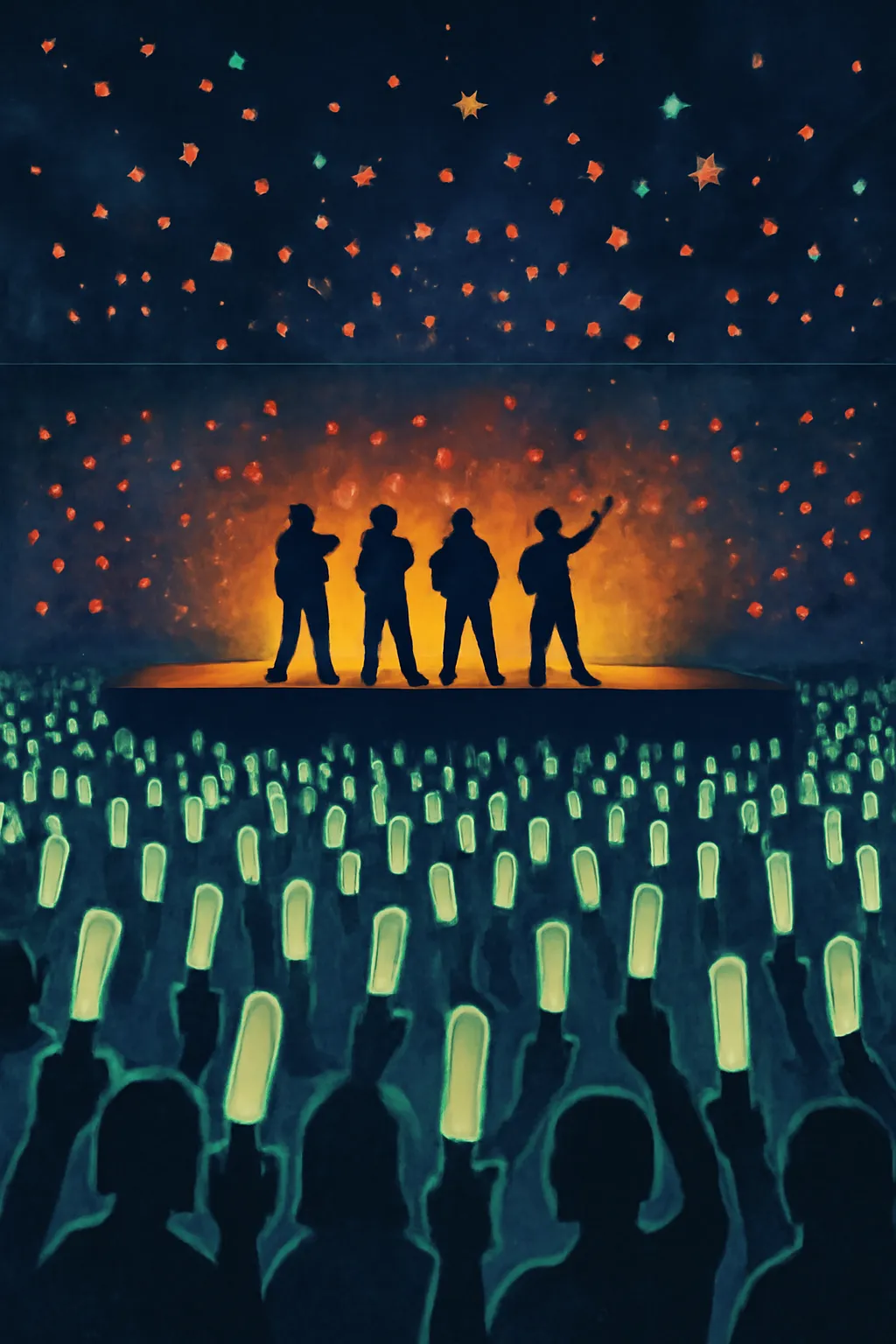 아이돌 콘서트 공연장 라이트스틱 응원봉 팬덤 관객바다