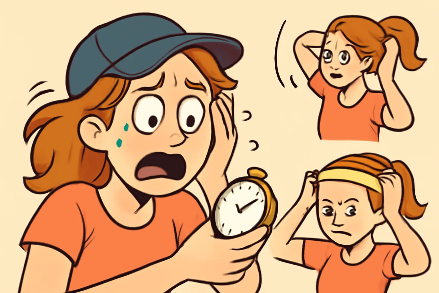 아침머리 헤어 응급처치 셀프관리 코믹일러스트