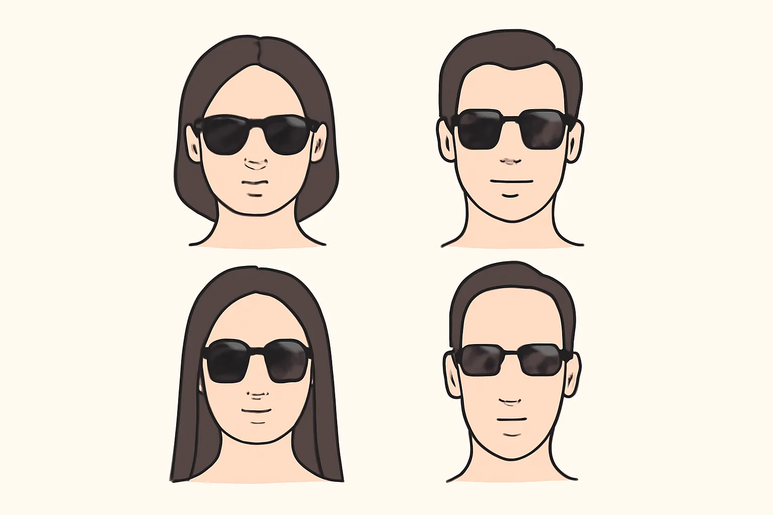 얼굴형별 선글라스 스타일 추천 일러스트 도표