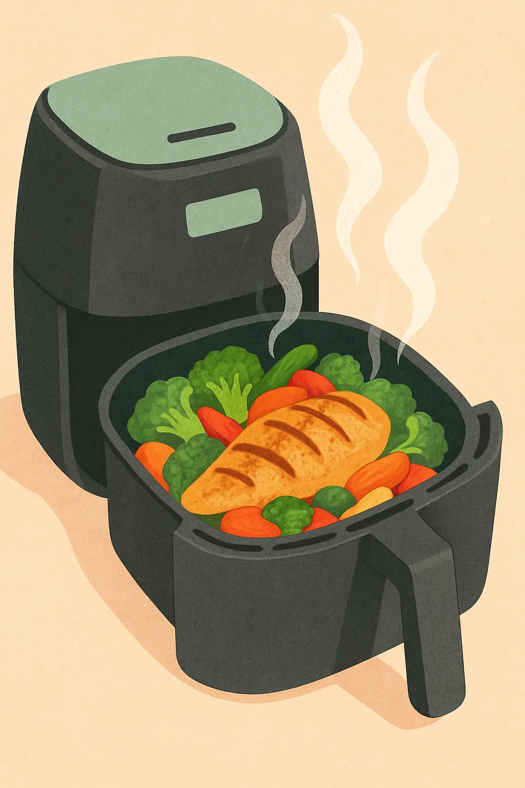 에어프라이어 건강식 닭가슴살 야채 파스텔 일러스트