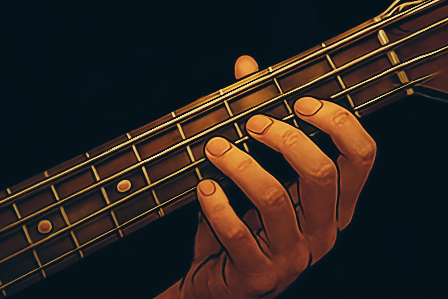 음악취미 베이스기타 프렛보드 클로즈업 일러스트