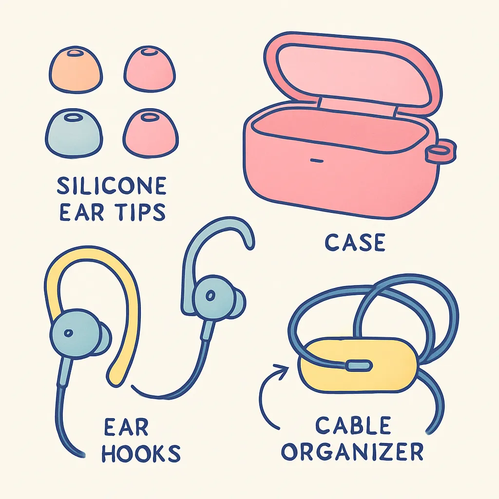 이어폰액세서리 실리콘이어팁 케이블정리기 이어후크 일러스트