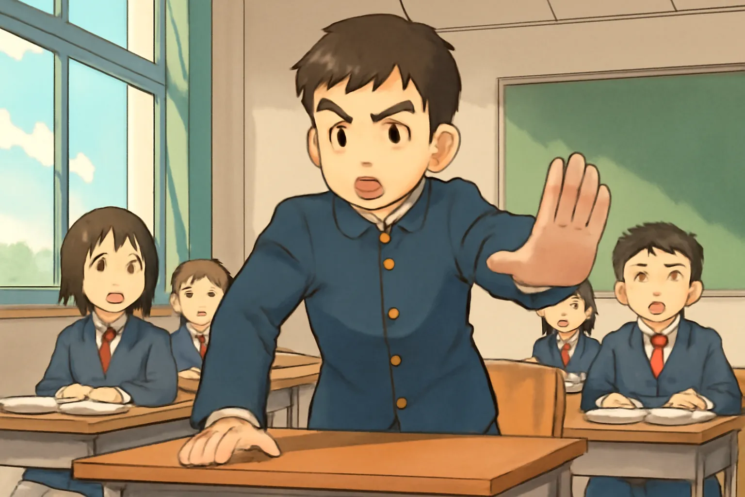 일러스트야 중학교 교복남학생 정의로운 교실영웅