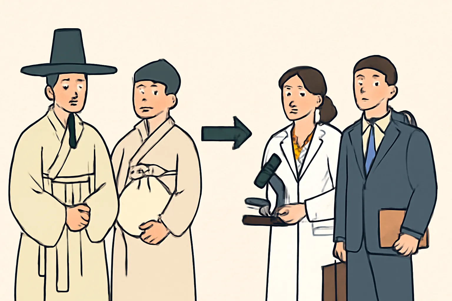 조선시대 양반 상인 현대시민 직업 일러스트 시간흐름