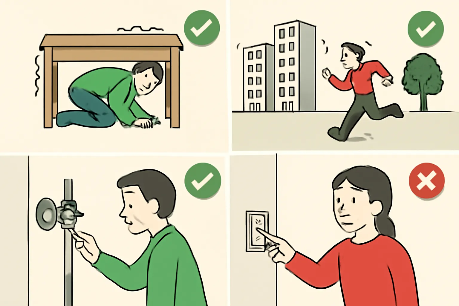 지진행동요령 실내 실외 비상대피 가스전기차단