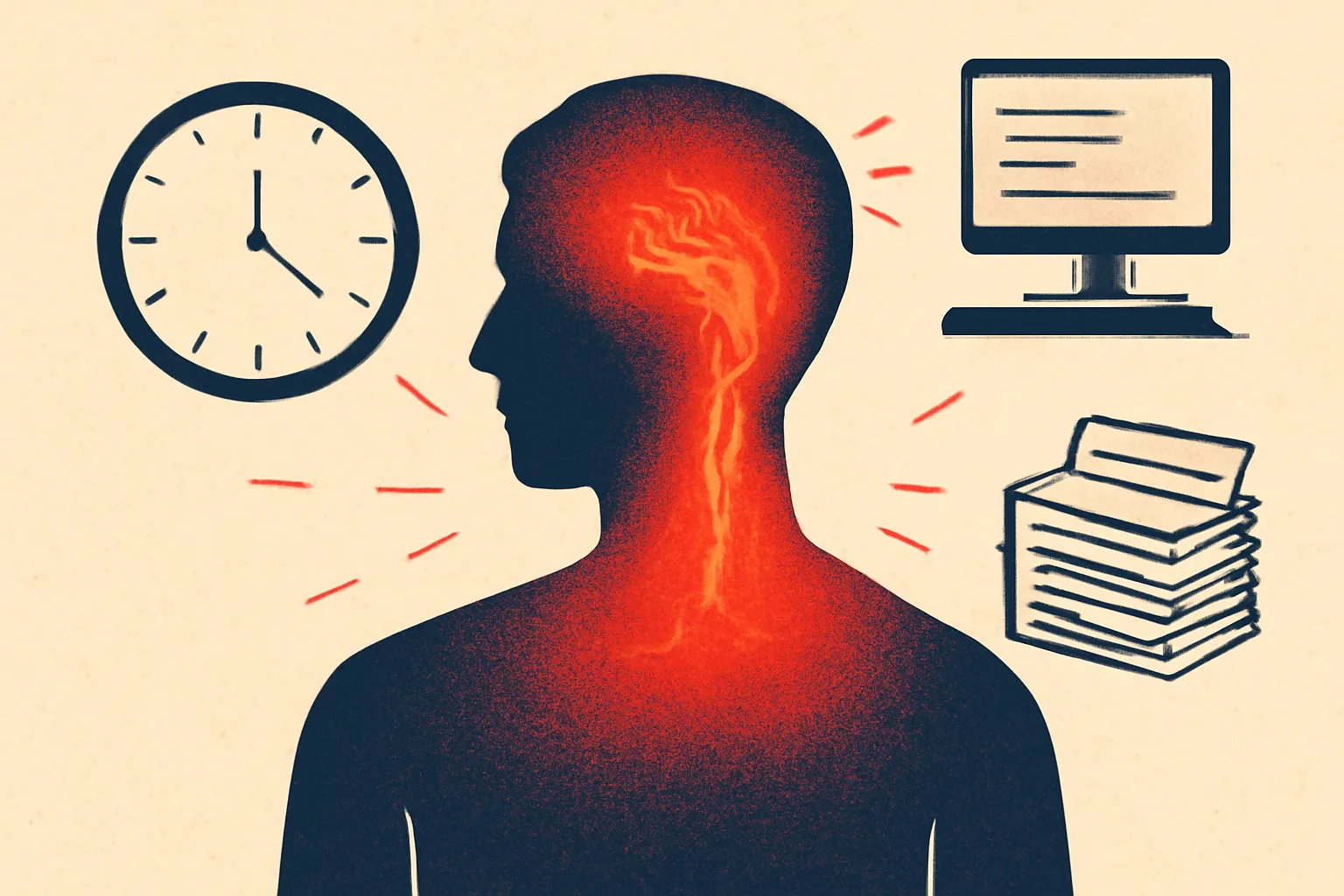 직장인 업무스트레스 어깨통증 열감 연관성 일러스트