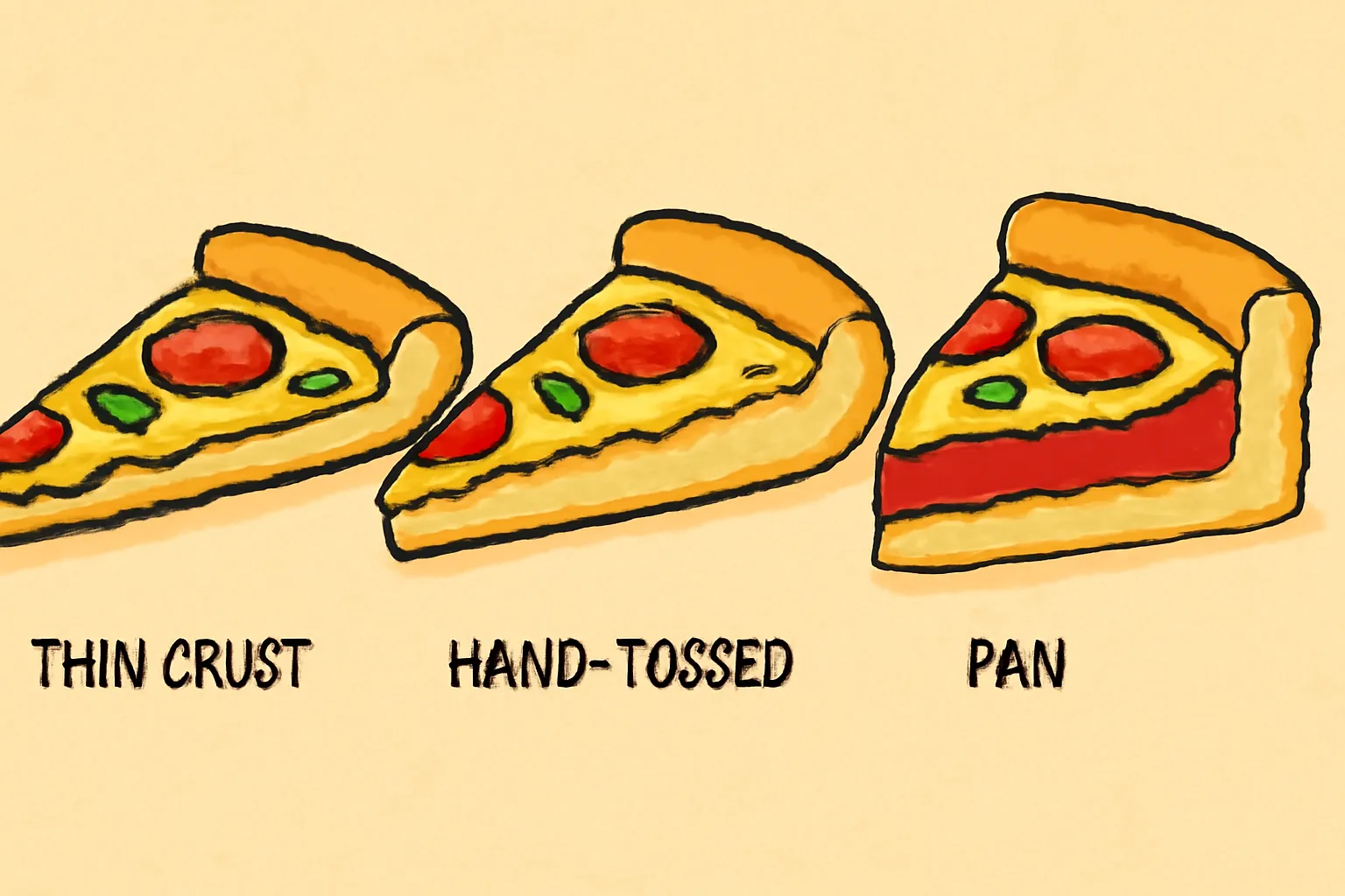 피자도우 단면도 씬크러스트 핸드토스드 팬피자 시카고스타일