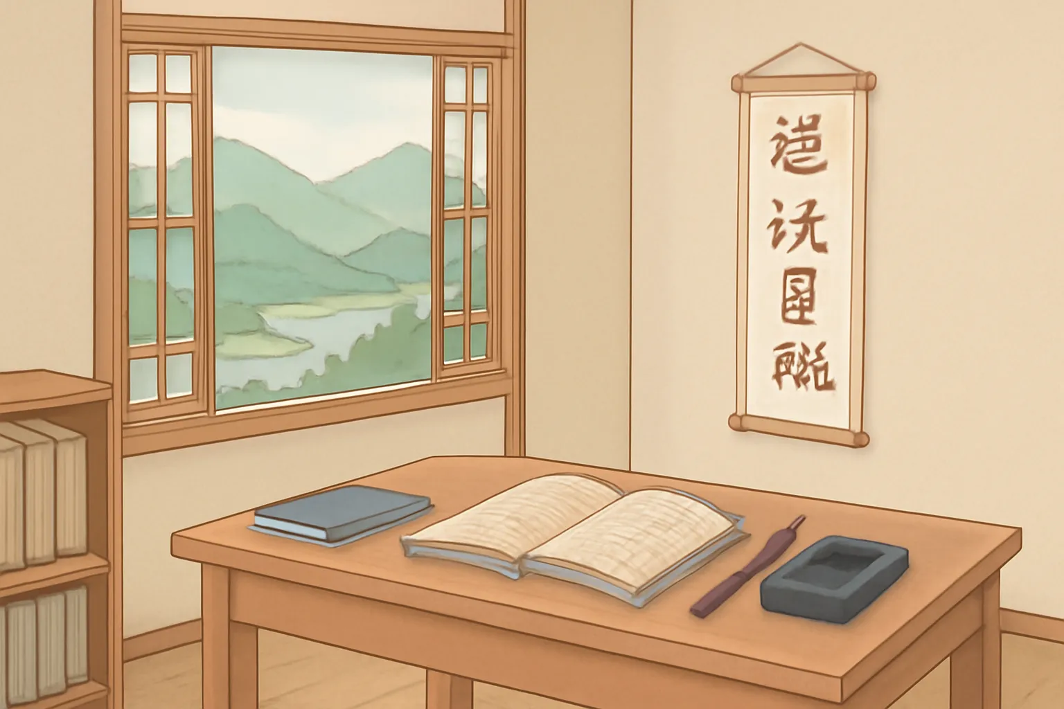 한문독해 전통서재 도법자연 파스텔톤 일러스트
