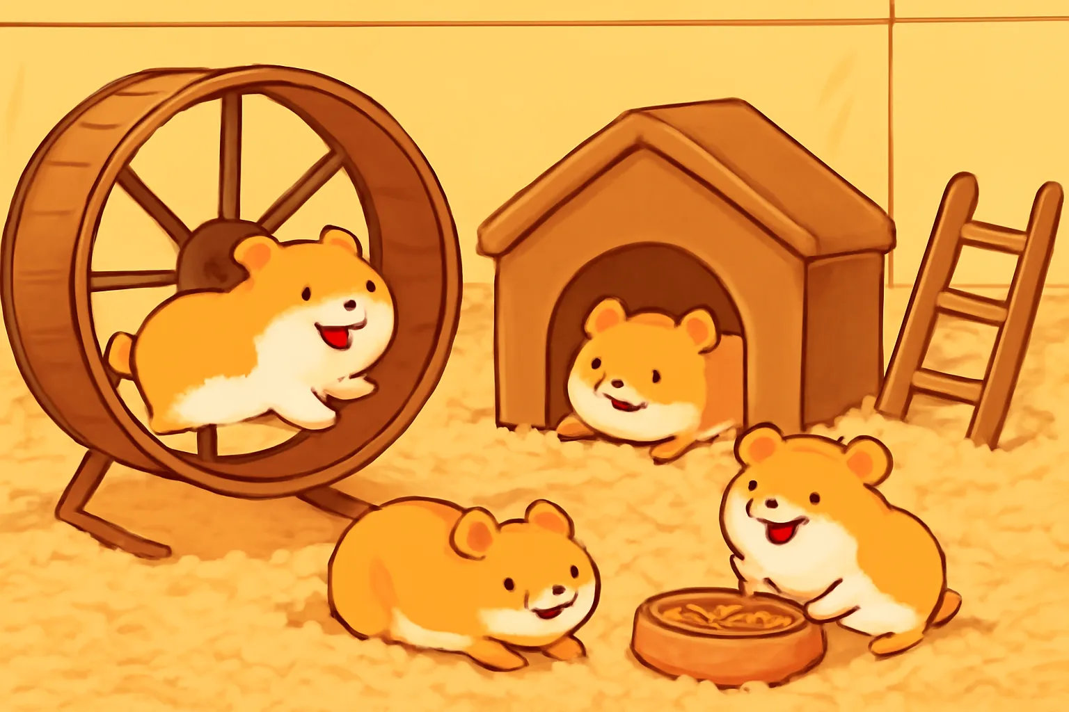 햄스터 케이지 넓은 행복한 귀여운 일러스트