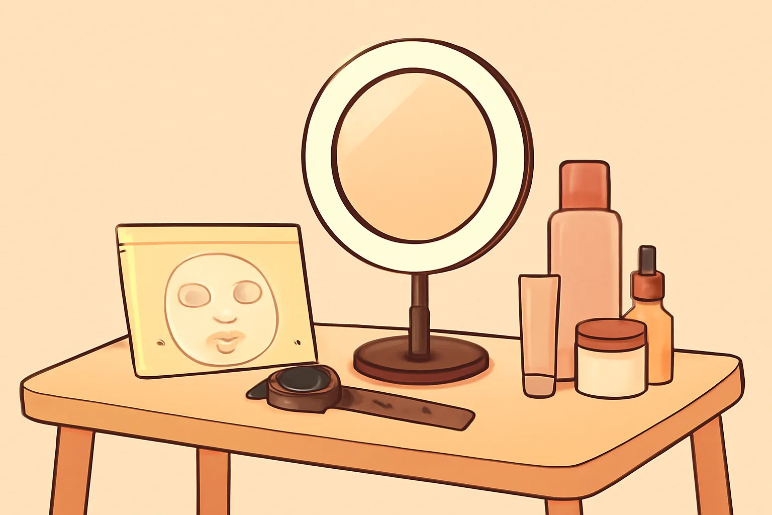 휴대용 미니멀 화장대 마스크팩 스마트워치 파스텔톤 링라이트