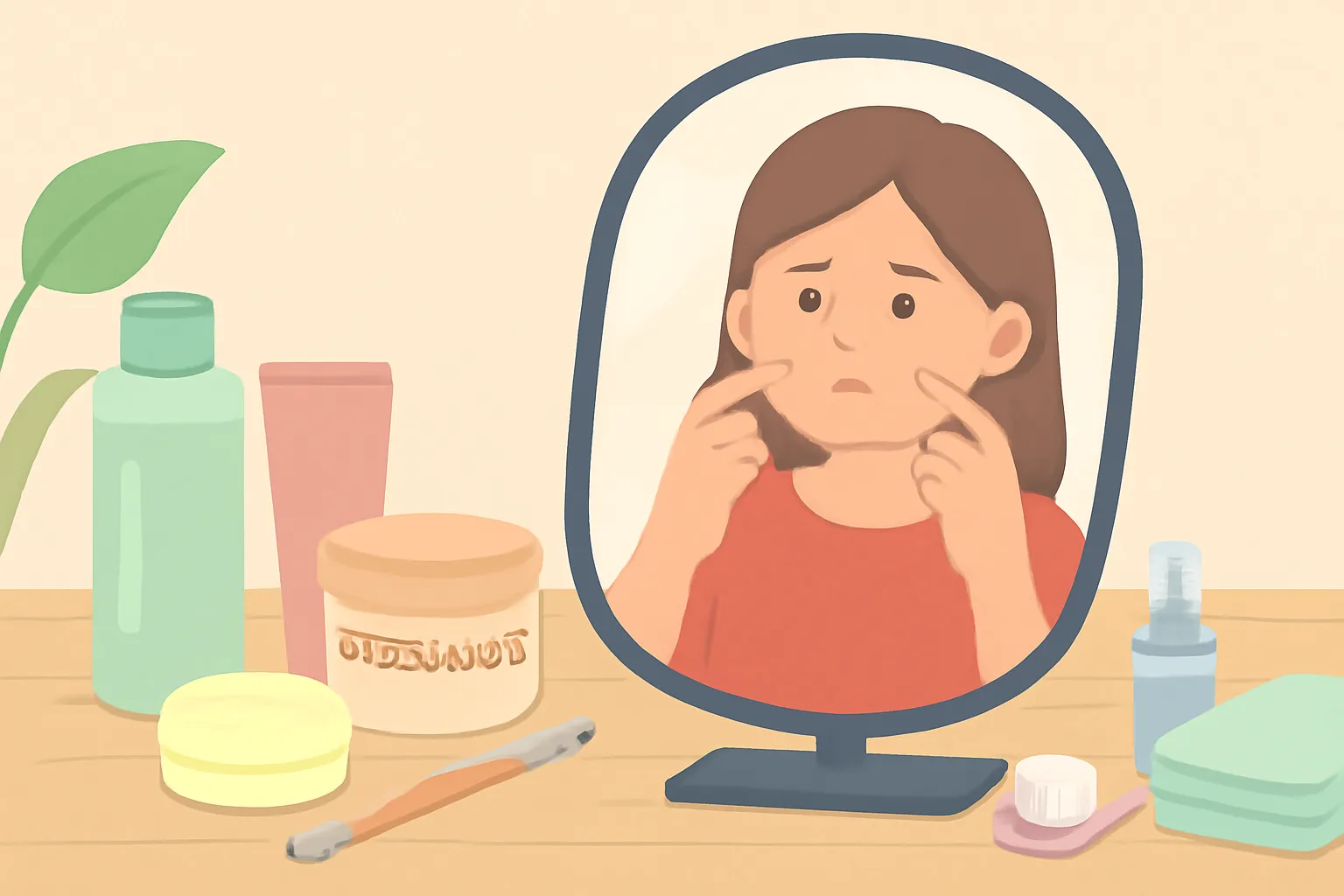 여름 피부관리 피지연화제 화장대 일러스트